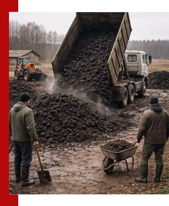 Доставка низинного торфа с разгрузкой и доставкой в Шуе