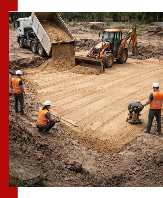 Устройство песчаной подушки для фундаментов и дорог в Шуе